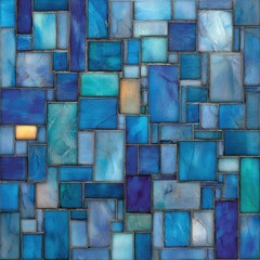 Abstract mosaic of various blue hues and shapes