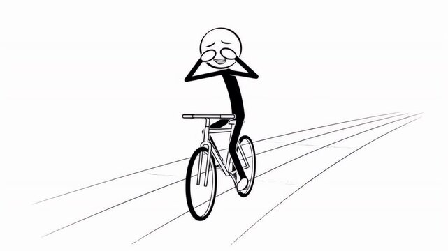 Animated Black Stick Figure Cycling on a White Road Displaying a Range of Emotions from Anger to Tears Conveying a Minimalist Illustration of Life's Ups and Downs. Perfect for Emotional Awareness