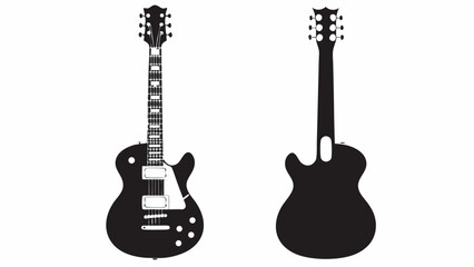Naklejka premium Two black electric guitars one facing front and one facing back in a white background illustration