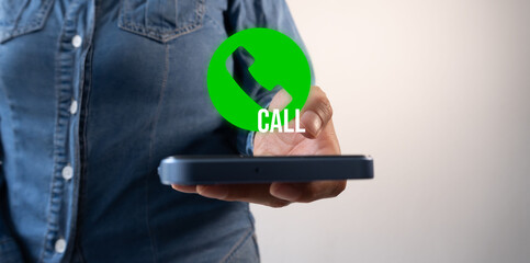Person holding a cell phone and a floating incoming call icon
