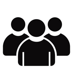 "Group Icon – Black Silhouette of Three People – Symbol of Users, Teams, Community, and Collaboration – Ideal for UI Kits, Dashboards, HR Tools, and Themed Icon Packs Focused on Social Interaction, Us