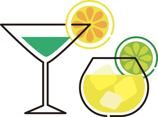 柑橘系のカクテルのベクターイラスト