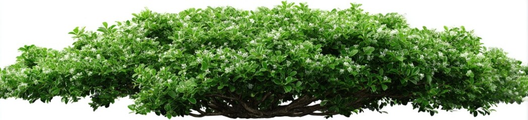 Lush green shrub, dense foliage, isolated