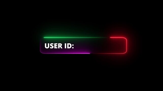 Neon User-id fields icon animation.Includes fields for account creation, user ID, password, identity verification concept