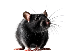 Side-Angle View of Black Rat Standing Upright, Natural Pose, Isolated on Transparent Background
