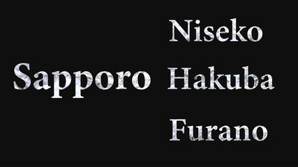 Winter Japan travel typography – Sapporo, Niseko, Hakuba, Furano