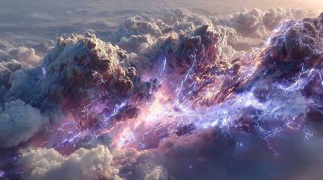 Futuristic blue lightning pattern crackling through clouds, high-voltage storm energy effect for sci-fi designs 