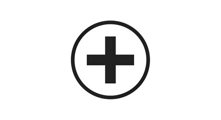 Obraz premium Simple black plus symbol inside a clean white circle, representing addition, new ideas, or a positive outcome, perfect for modern design and conceptual projects.