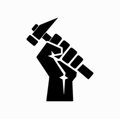 Raised Fist Holding Hammer Silhouette – Labor Day Vector