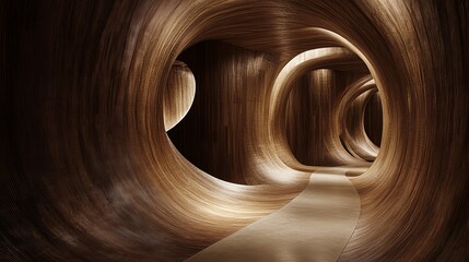Wooden tunnel with curved walls