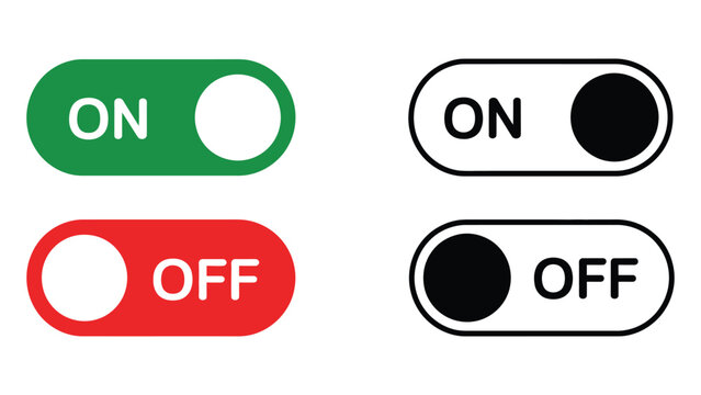 Toggles On and Off, green and red buttons, with black and white variations.

