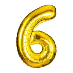 A shiny golden foil balloon shaped like the number six, ideal for birthday parties or celebrations....