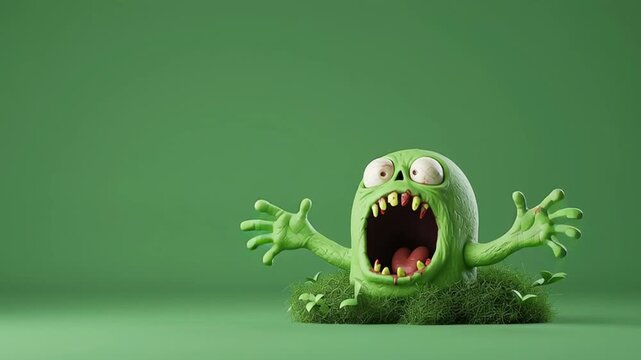 A 3D cartoon zombie crawling with one arm