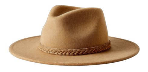 Light brown fedora hat with braided trim