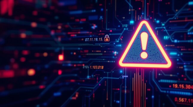 Cyber security alert warning sign digital technology network system vulnerability threat