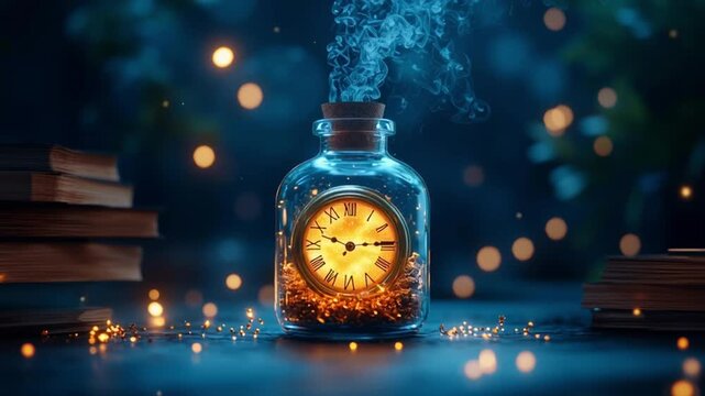 A potion of time with a clock face inside
