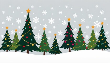 Fototapeta premium Stylized Christmas Trees with Snowflake Background