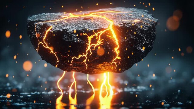 A cracked meteorite oozing glowing fluid