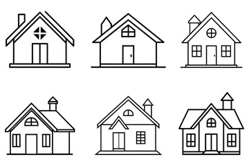Minimalist House Icon Collection Black Line Art Home Outline for Real Estate, Architecture, Property, Housing Design