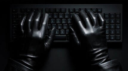 Cyber Security: A pair of gloved hands feverishly typing on a keyboard, highlighting the digital security threat and digital information protection.