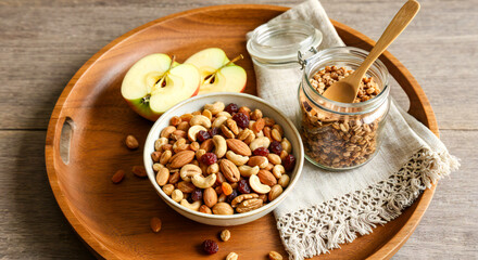 Eco-Friendly Snack Flatlay with Organic Nuts and Fruits