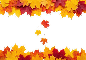 Falling autumn leaves border with empty center space background celebration isolated on a transparent background
