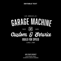 Editable Text Effect Vector of Black White Garage Machine motorcycle club Streetwear Vintage Custom Service Uniform hoodie or t-shirt Design for Printing, garment, merchandise, apparel, small business © Typelogi