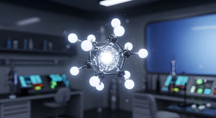 Futuristic Molecular Visualization In A High-Tech Laboratory Environment, Showcasing Innovative Science And Technology Advancements