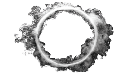A circular frame of white smoke or vapor against a black background.  The smoke forms a complete ring, with textured, wispy edges