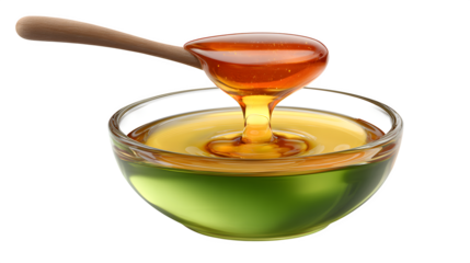Honey dripping into bowl 3d rendered, isolated on transparent background