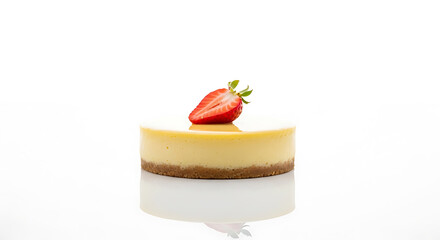Delicious individual cheesecake topped with a fresh strawberry
