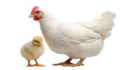 Fototapeta premium White hen and chick, side view