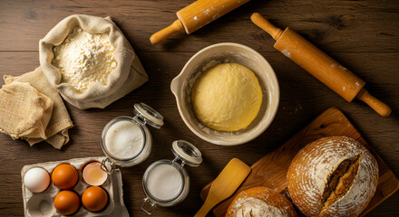 Rustic Kitchen Flatlay with Zero-Waste Baking Essentials
