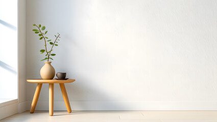 empty room with a vase and flowers