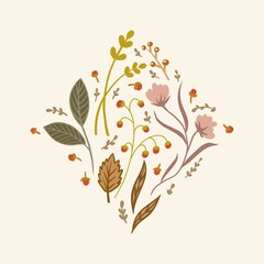 Autum Winter Pattern Background Illustration For Cover, Banner, Notes. Fall Winter Aesthetic Background.  Plant And Flower Pattern Background.
