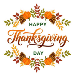 Thanksgiving circular wreath with pumpkins, pine cones and autumn leaves fall foliage isolated on a transparent background