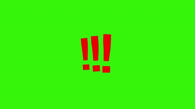exclamation marks sign animation on green background,  hand drawn doddle Comic exclamation sign animated.