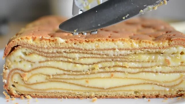 Close-up of layered cake slice