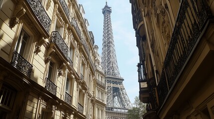 Parisian cityscape, buildings and Eiffel Tower