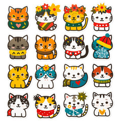 Obraz premium Cute and Colorful Cat Stickers for Fun and Playful Decor