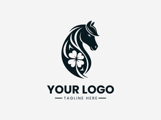 Graceful horse with floral mane and blossom patterns in harmonious vector logo