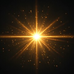 Naklejka premium Bright Golden Starburst with Sparkling Effects on Black Background