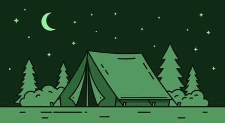 Camping Tents Under Starry Night Sky Forest Scene