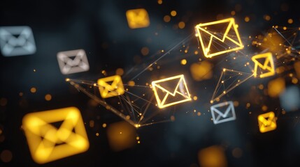 Digital Correspondence Network: A captivating image of interconnected glowing email icons and digital communication concepts. showcasing the essence of modern messaging in a vivid and innovative way.