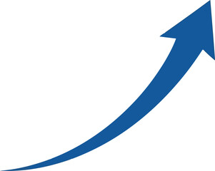 Vector vector art of blue curved arrow pointing upwards, transparent background