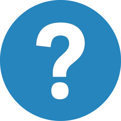 Vector vector art of white question mark symbol on blue circle background, representing a question or uncertainty transparent background
