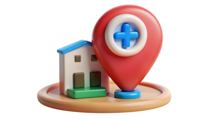 3D Medical Location Pin and House with Transparent Background healthcare hospital