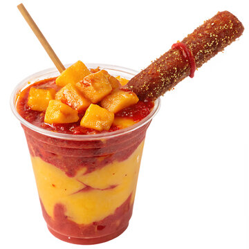 A refreshing mangonada, a popular mexican frozen treat, isolated on transparent background
