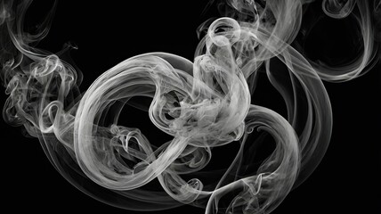 Captivating abstract white smoke tendrils swirling elegantly against a stark black background, creating a sense of mystery and artistic flow