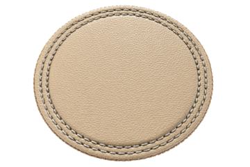 Beige leather coaster, circular, stitched edge